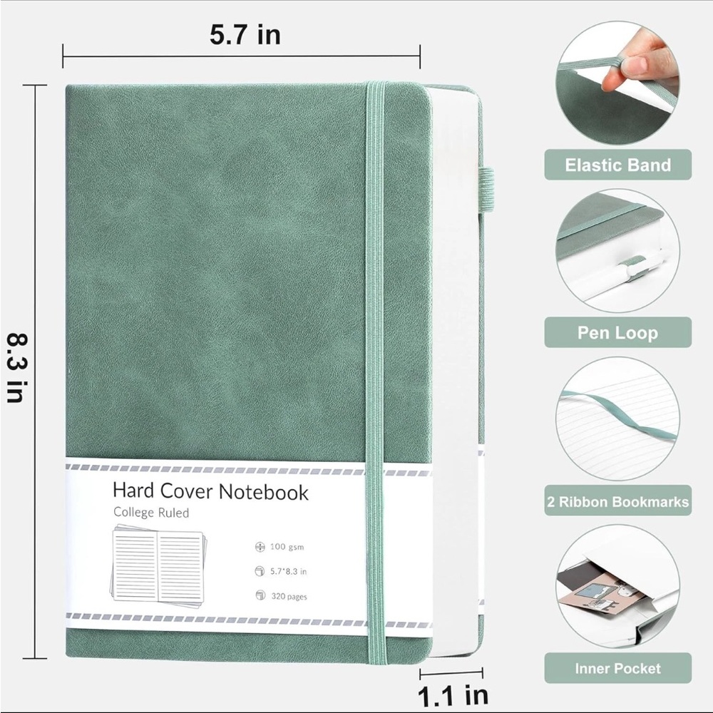 NEW! Hard Cover Notebook in Sage Green Journal Office Lists Still in Plastic - Picture 2 of 4